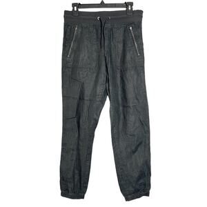 Athleta Cabo Linen Joggers Black High Rise 100% Linen Pockets Travel Pant 4 EUC